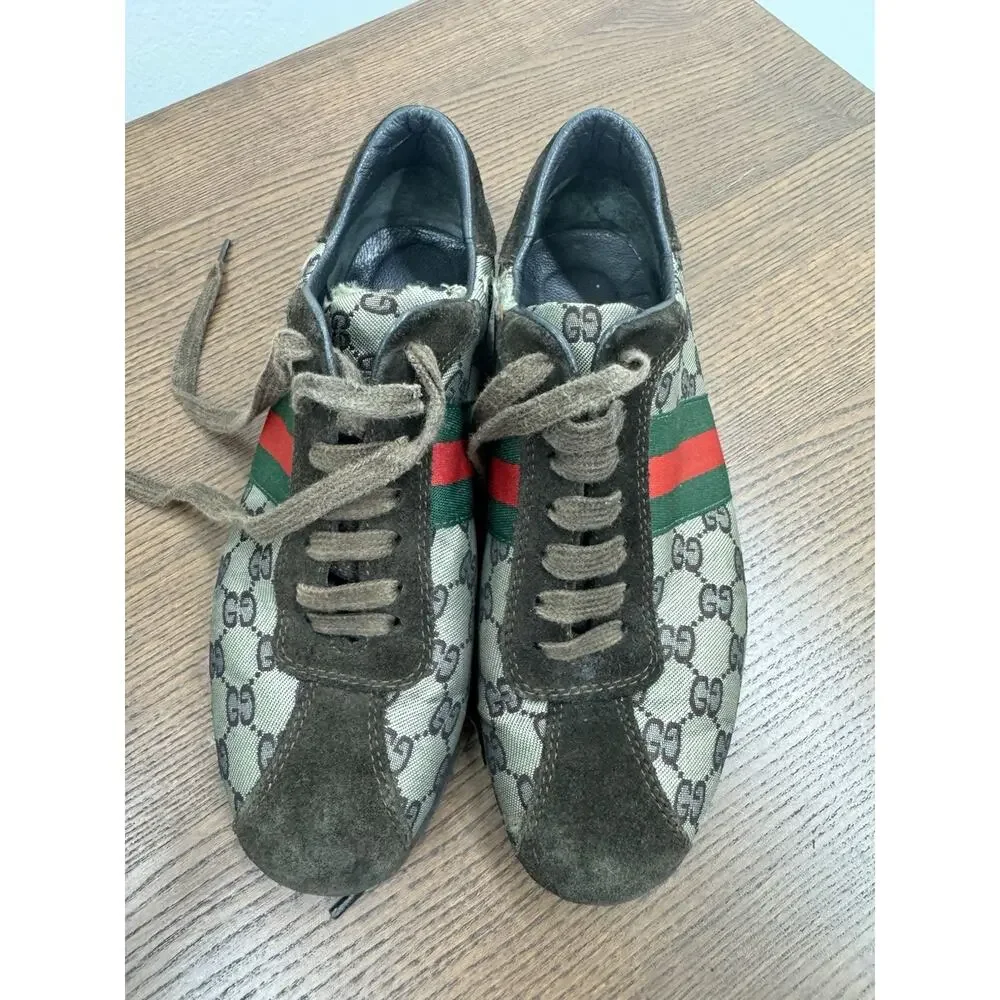 mens Gucci BASKETS gg green red web - 117711 shoe sneaker 38 us 8 (sh200thrifty
